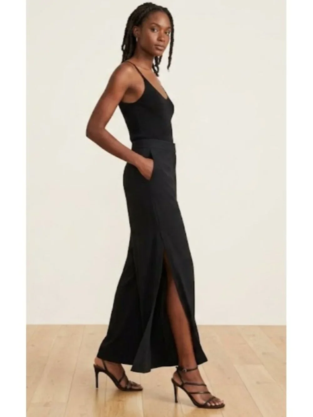 NWT Lafayette 148 Franklin in Black Finesse Crepe Wide Leg Slit Ankle Pants 12